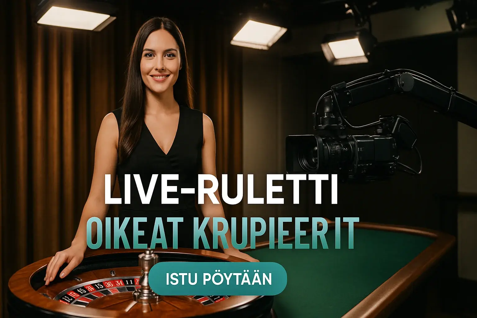 Live-ruletti studio, oikea krupieeri ja ruletinpöytä, HD-kamera ja valot