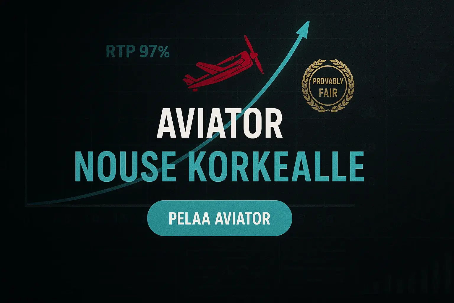 Fotorealistinen Aviator-kasinobanneri, RTP 97% ja Provably Fair -merkki